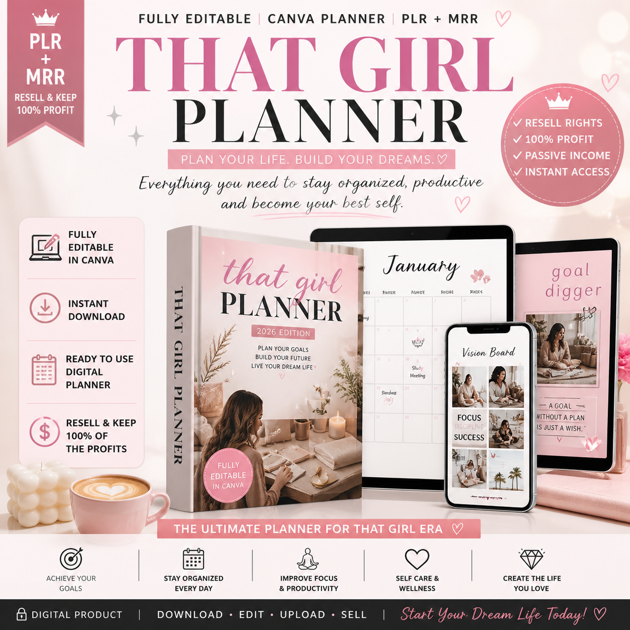 That Girl Planner 2026 – Canva Editable PLR