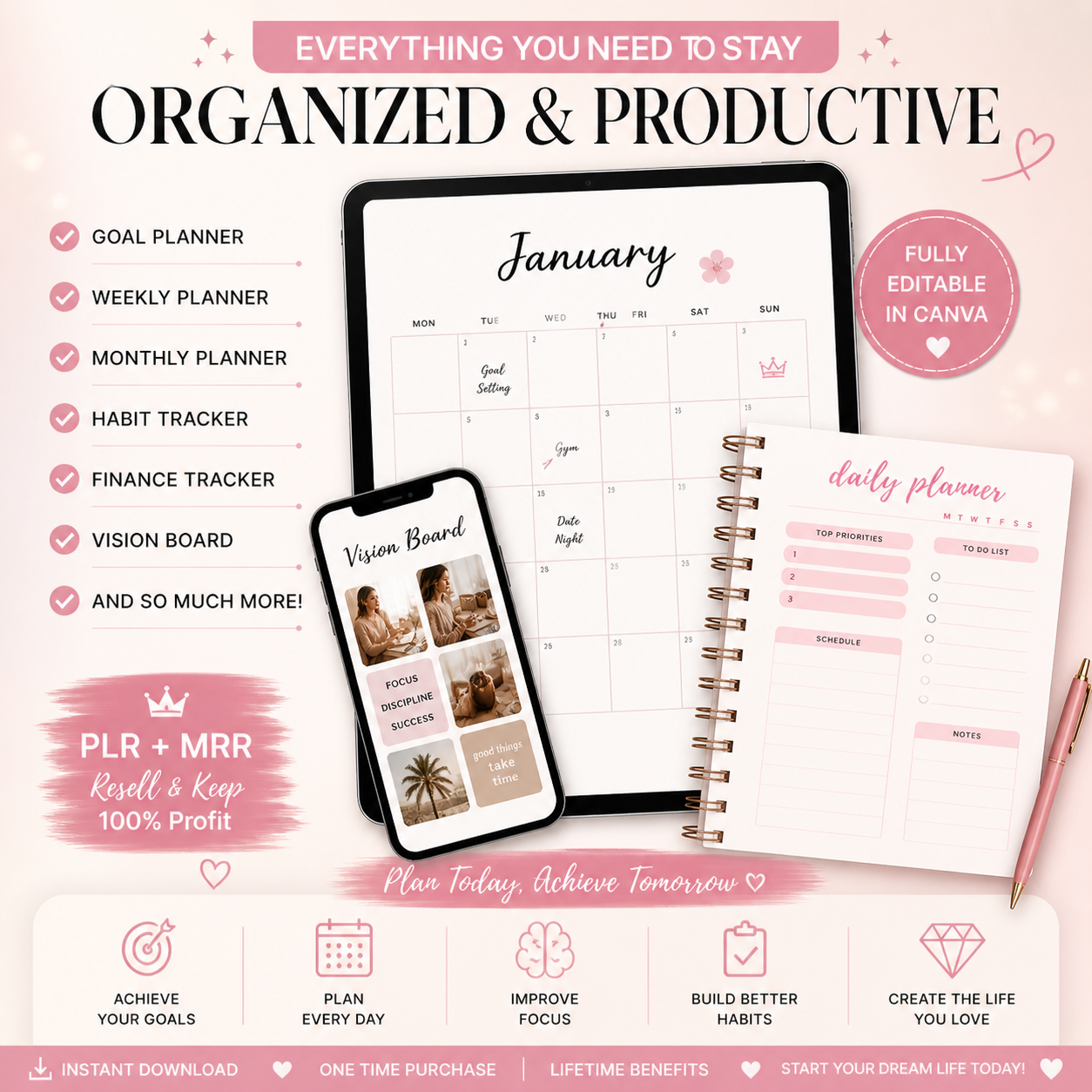 That Girl Planner 2026 – Canva Editable PLR