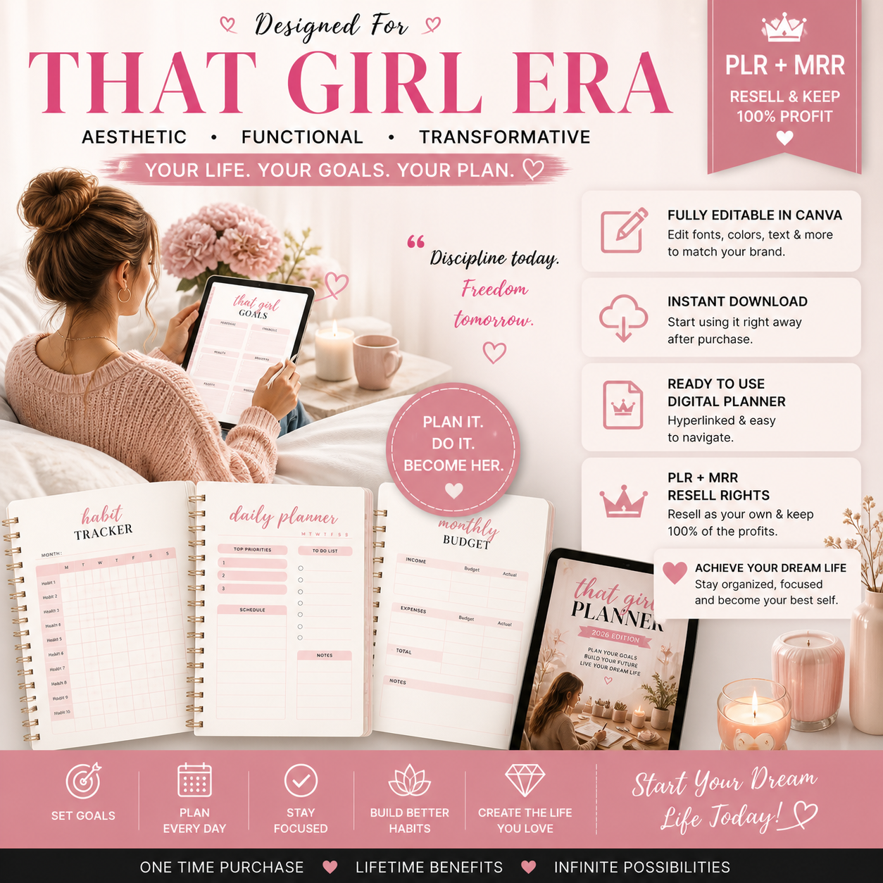 That Girl Planner 2026 – Canva Editable PLR