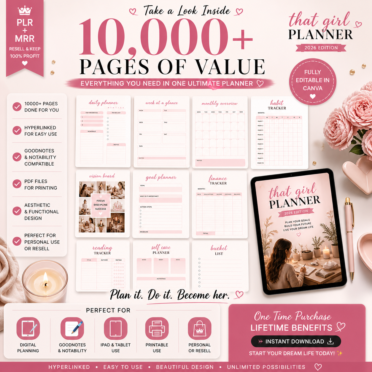 That Girl Planner 2026 – Canva Editable PLR