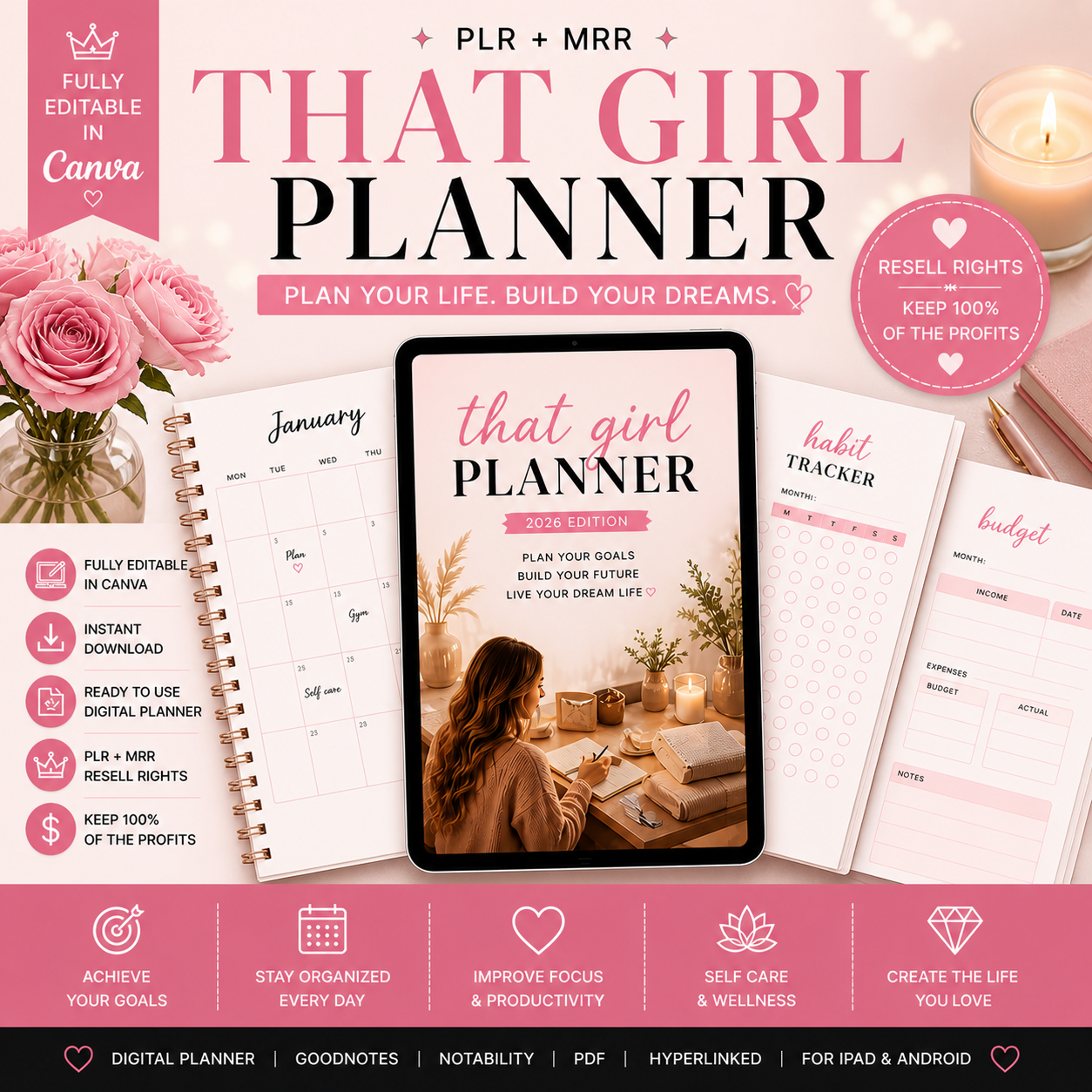 That Girl Planner 2026 – Canva Editable PLR